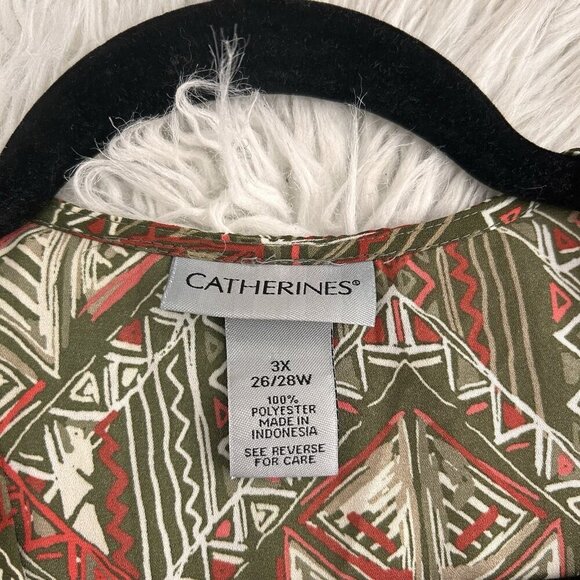 Catherines Kimono Cardigan Open Knit Olive Green Aztec Print Open Front 3X 26/28 - Picture 6 of 8